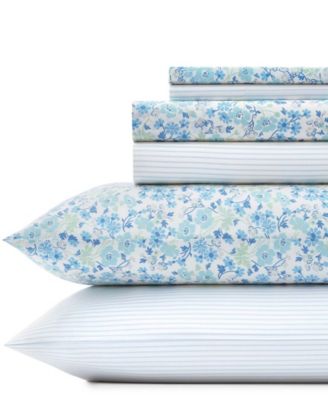 Laura Ashley - Jaynie/Ticking Stripe Sheet Set, Queen