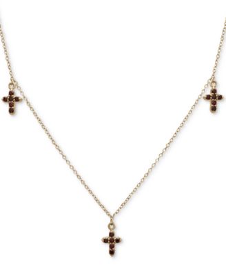 Macy's - Garnet Three Cross Pendant Necklace (1/2 ct. t.w.) in 14k Gold-Plated Sterling Silver, 16" + 2" extender