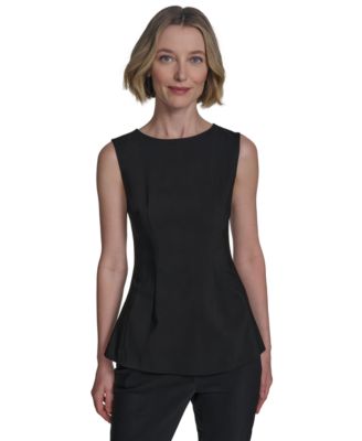 Halston - Women's Sleeveless Round-Neck Peplum Top