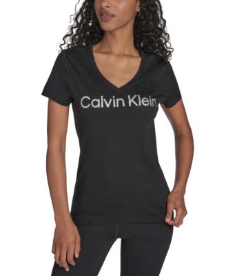 Calvin Klein - Women's Glitter Logo V-Neck T-Shirt