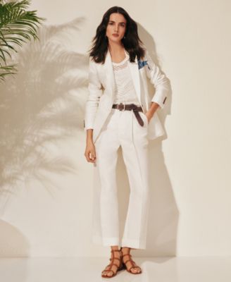 Lauren Ralph Lauren - Women's Twill Blazer, Geo-Motif Mesh Sweater & Pleated Twill Wide-Leg Pants