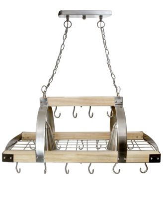 All The Rages - 2 Light Kitchen Wood Pot Rack with Downlights