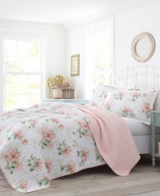 Laura Ashley - Honeysuckle Blush Quilt Set, Full/Queen