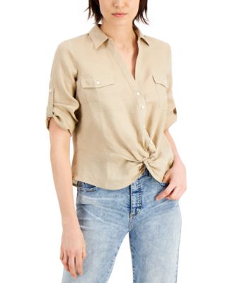 I.N.C. International Concepts - Linen Twist-Hem Roll-Tab Blouse