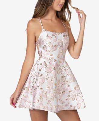 B Darlin - Juniors' Embroidered Lace-Up A-Line Dress