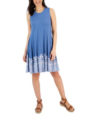 Style & Co - Women's Border-Print Sleeveless Flip-Flop Dress