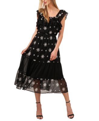 CeCe - Women's Eyelet Double-Ruffle Square-Neck Dress