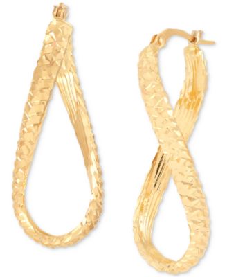 Italian Gold - Textured Infinity Style Hoop Earrings in 10k Gold