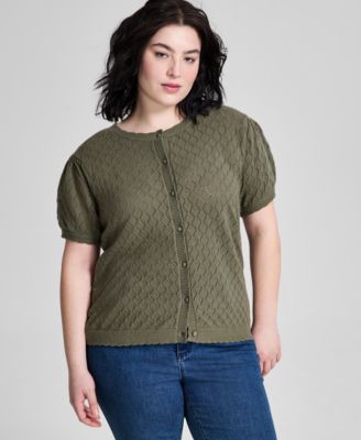 And Now This - Trendy Plus Size Short-Sleeve Cardigan