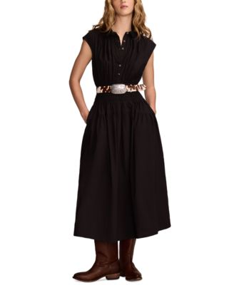 Lucky Brand - Women's Solid Smocked Dropped-Waist Midi Dress