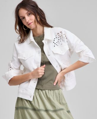 And Now This - Petite Eyelet Embroidered Denim Jacket, Exclusively at Macy's