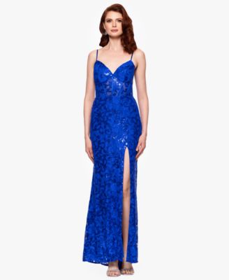Blondie Nites - Juniors' Sequined Lace Corset Gown