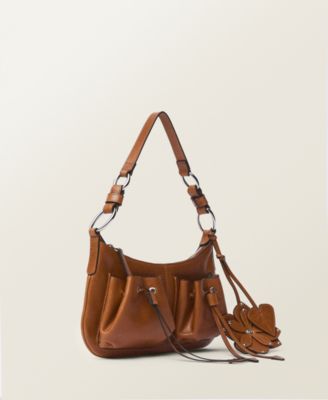 MANGO - Women's Gathered Pockets Leather Shoulder Bag