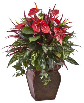 Nearly Natural - Anthurium Mixed Artificial Arrangement in Planter