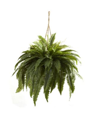 Nearly Natural - Double Giant Boston Fern Artificial Plant Hanging Basket