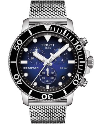 Tissot - Men's Swiss Chronograph Seastar 1000 Stainless Steel Mesh Bracelet Watch 45.5mm