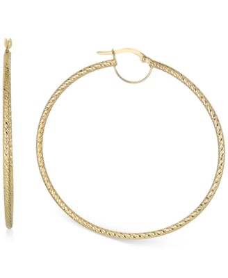Italian Gold - Textured Medium Hoop Earrings in 10k Yellow, White or Rose Gold, 50mm