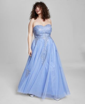 Say Yes to the Prom - Trendy Plus Size Embroidered Strapless Gown