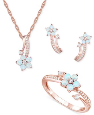 Macy's - 3-Pc. Set Amethyst (1 ct. t.w.) & Lab-Created White Sapphire (3/8 ct. t.w.) Flower Pendant Necklace, Stud Earrings, & Ring in Sterling Silver (Also in Additional Gemstones)