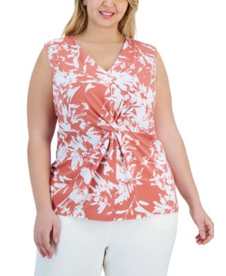 Alfani - Plus Size Printed Twist-Front Sleeveless Top