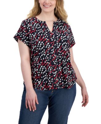 Tommy Hilfiger - Plus Size Ditsy Floral Cap-Sleeve Top