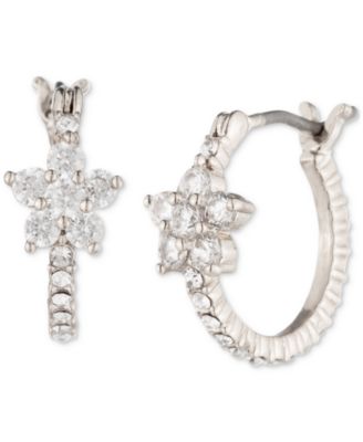 Marchesa - Gold-Tone Extra-Small Cubic Zirconia Flower Hoop Earrings, 0.4"