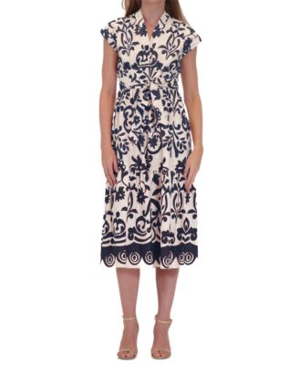 Donna Ricco - Women's Printed Belted Fit & Flare Dress