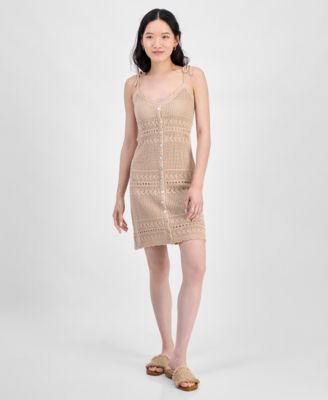 Hippie Rose - Juniors' Crochet Tie-Strap Mini Dress