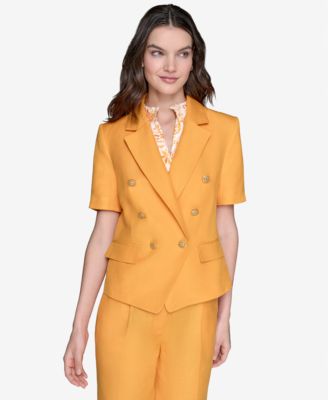 KARL LAGERFELD PARIS - Women's Linen-Blend Short-Sleeve Double-Breasted Jacket