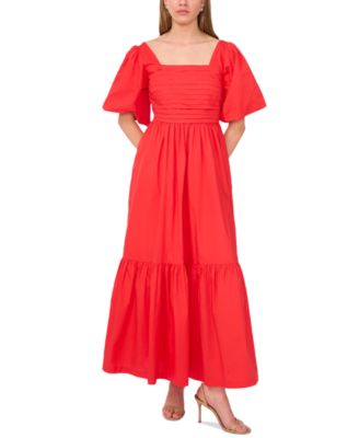 CeCe - Women's Square-Neck Puff-Sleeve Tie-Back Cotton Dress