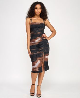 SENI & CADE - Women's Embellished-Strap Mesh Midi Dress