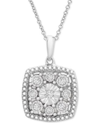 Macy's - Diamond Cushion Cluster 18" Pendant Necklace (1/10 ct. t.w.) in Sterling Silver