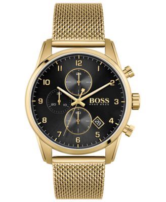 BOSS - Men's Skymaster Gold-Tone Stainless Steel Mesh Bracelet 44mm