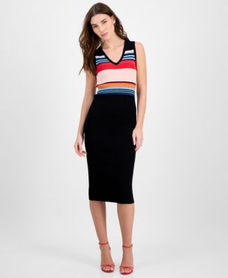 T Tahari - Women's Ribbed Striped Bodycon Dress