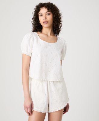 French Connection - Women's Eyelet Puff-Sleeve Top