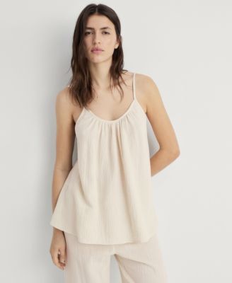 MANGO - Women's Plain Cotton Spaghetti Strap Pajama Top