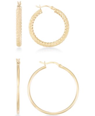 Macy's - 2-Pc. Set Textured and Polished Hoop Earrings in 14k Gold Over Sterling Silver and Sterling Silver