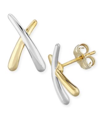 Macy's - Small "X" Stud Earrings Set in 14k Two-Tone Gold (Also available in 14k Yellow Gold)