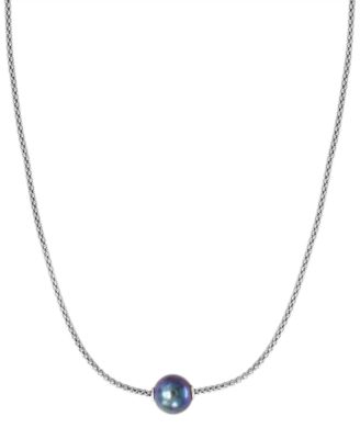 EFFY Collection - Gray Cultured Freshwater Pearl (10mm) Solitaire Pendant Necklace in Sterling Silver, 16" + 2" extender (Also in Peach & White Cultured Freshwater Pearl)