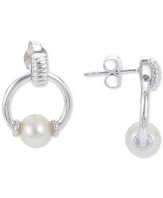 Macy's - Cultured Freshwater Pearl (7mm) Doorknocker Drop Earrings in Sterling Silver