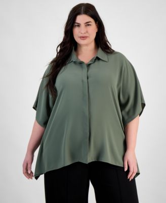 Anne Klein - Plus Size Dolman-Sleeve Vented-Hem Blouse