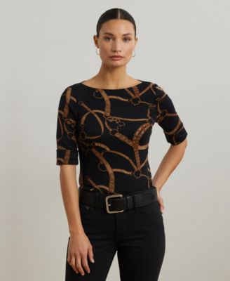 Lauren Ralph Lauren - Women's Belting-Print Cotton-Blend Boatneck Tee