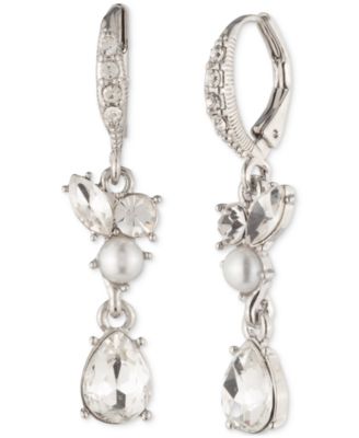 Givenchy - Silver-Tone Crystal & Imitation Pearl Double Drop Earrings