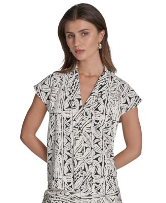 Halston - Women's Printed V-Neck Cap-Sleeve Top