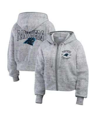 WEAR by Erin Andrews - Women's Heather Gray Carolina Panthers Speckled Fleece Cropped Full zip Hoodie