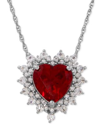 Macy's - Lab-Grown Ruby (4 ct. t.w.) and White Sapphire (1 ct. t.w.) Heart Pendant Necklace in Sterling Silver