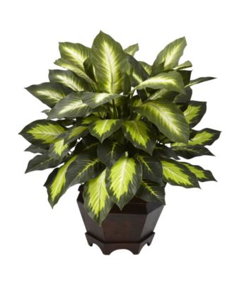 Nearly Natural - Triple Golden Dieffenbachia Artificial Plant in Wood Vase