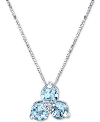Macy's - Aquamarine (3/4 ct. t.w.) & Diamond Accent Flower 18" Pendant Necklace in 14k White Gold