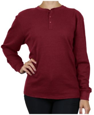 Galaxy By Harvic - Women's Oversize Loose Fitting Waffle-Knit Henley Thermal Sweater