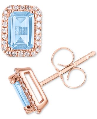Macy's - Aquamarine (7/8 ct. t.w.) & Diamond (1/8 ct. t.w.) Halo Stud Earrings in 14k Rose Gold